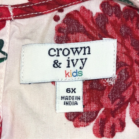 Crown & Ivy Kids top, 100% cotton,  white with bold red flowers, gold ribbon - Picture 12 of 13